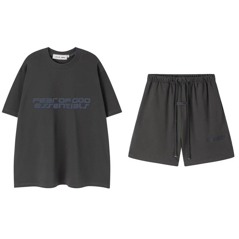 Fear of God Essentials Heather Gray Oversized T-Shirt and Drawstring Shorts Set - 12