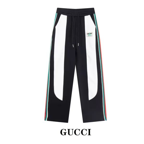 Gucci Track Pants Black White Red Green Striped Sweatpants - 1