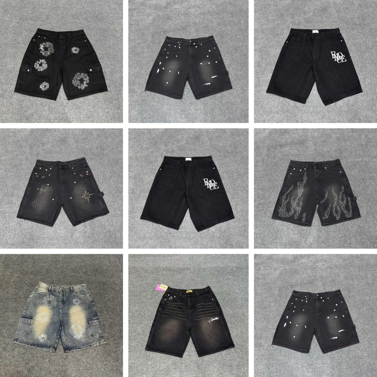 Design Cargo Shorts with Rhinestone Floral Embellishment Denim Shorts - 3
