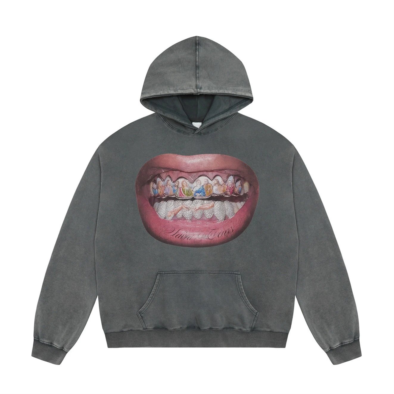Unbranded Hoodies & Sweatshirts Washed Graphic Pullover Hoodie with Kangaroo Pocket — 14
