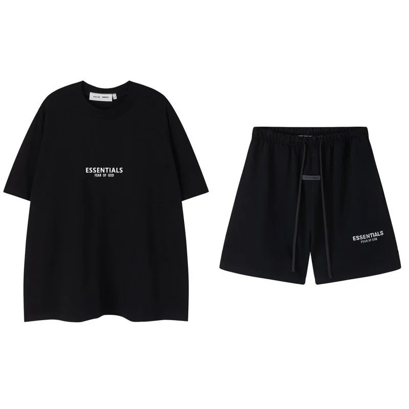 Fear of God Essentials Heather Gray Oversized T-Shirt and Drawstring Shorts Set - 13