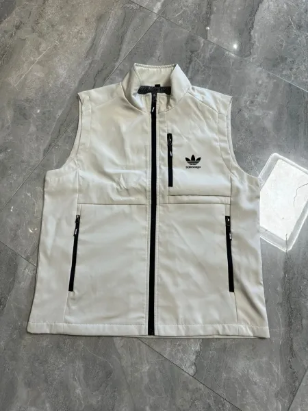Design Fleece Vest Beige with Black Zippers Vest Outerwear.vest - 5