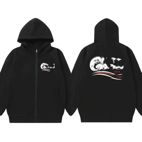 Design Wave Graphic Zip-Up Hoodie Black - 1
