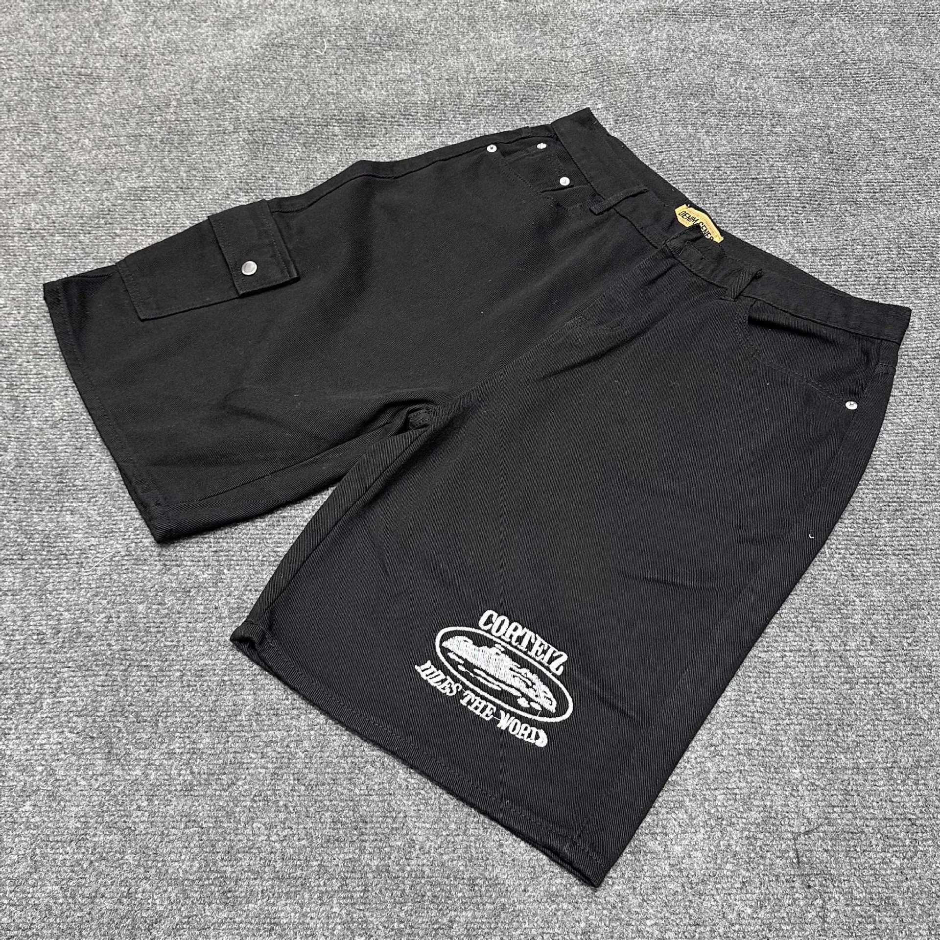 Design Cargo Shorts with Rhinestone Floral Embellishment Denim Shorts - 7