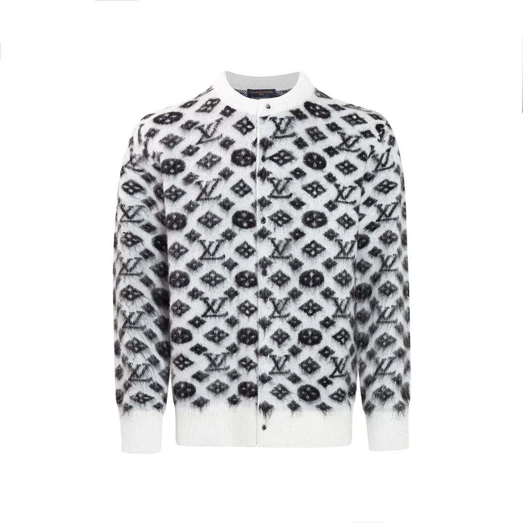 Louis Vuitton Monogram Fuzzy Knit Cardigan White / Black