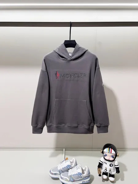 Moncler Embroidered Logo Hoodie Gray - 1