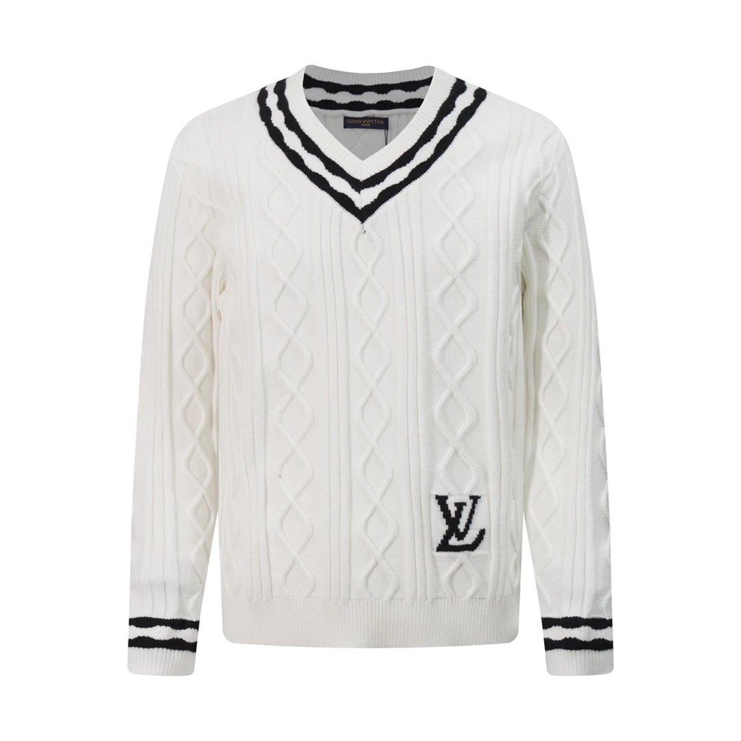 Louis Vuitton Cable Knit V-Neck Sweater White