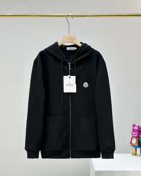 Moncler Logo Patch Black Full-Zip Hoodie - 1