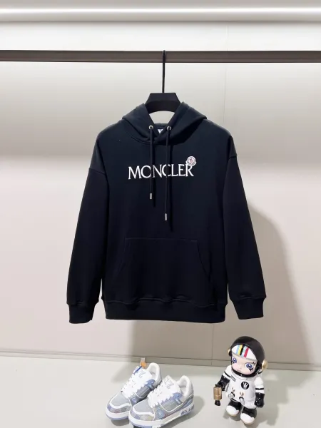 Moncler Logo Hoodie Black - 1