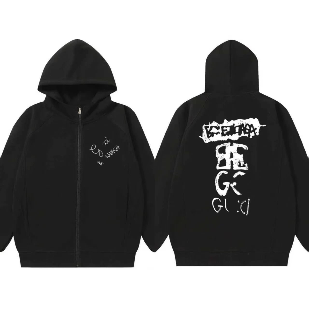 A Bathing Ape Gucci x Bape Collaboration Distressed Logo Zip-Up Hoodie Black Hoodie
