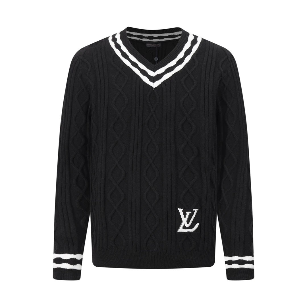 Louis Vuitton Cable Knit V-Neck Sweater Black