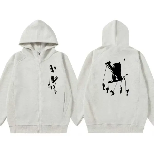Design Graphic Print Zip-Up Hoodie Gray - 1