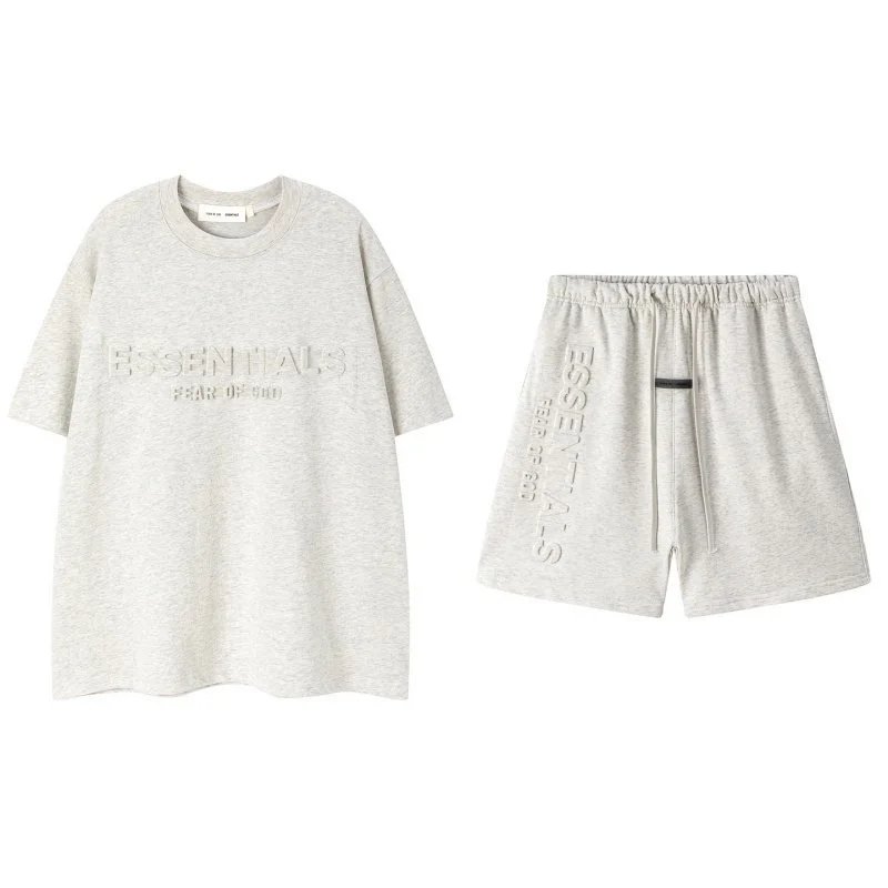 Fear of God Essentials Heather Gray Oversized T-Shirt and Drawstring Shorts Set - 10