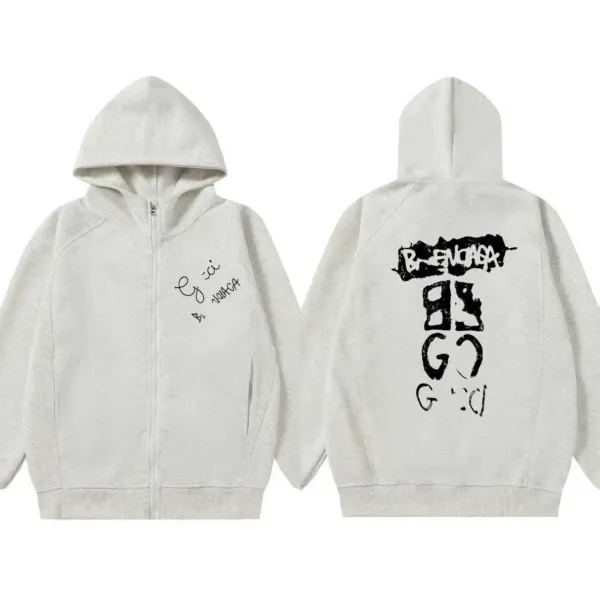Balenciaga Graffiti Print Zip-Up Hoodie Gray - 1