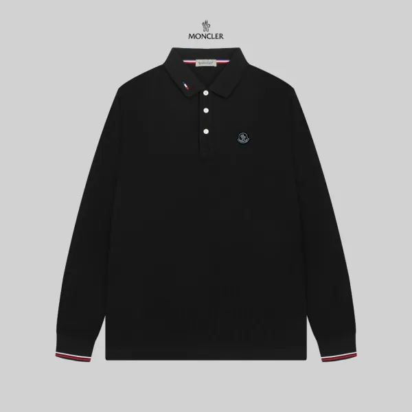 Moncler Long Sleeve Polo Black Tops Polo - 1