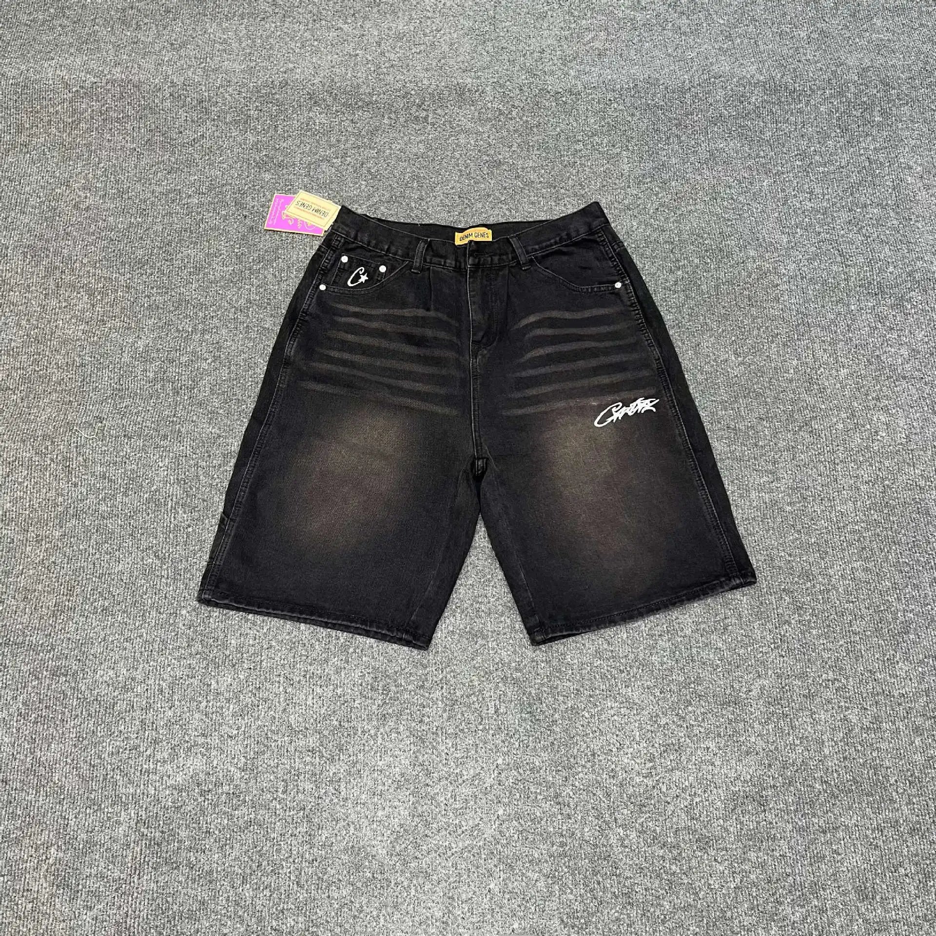 Design Cargo Shorts with Rhinestone Floral Embellishment Denim Shorts - 14