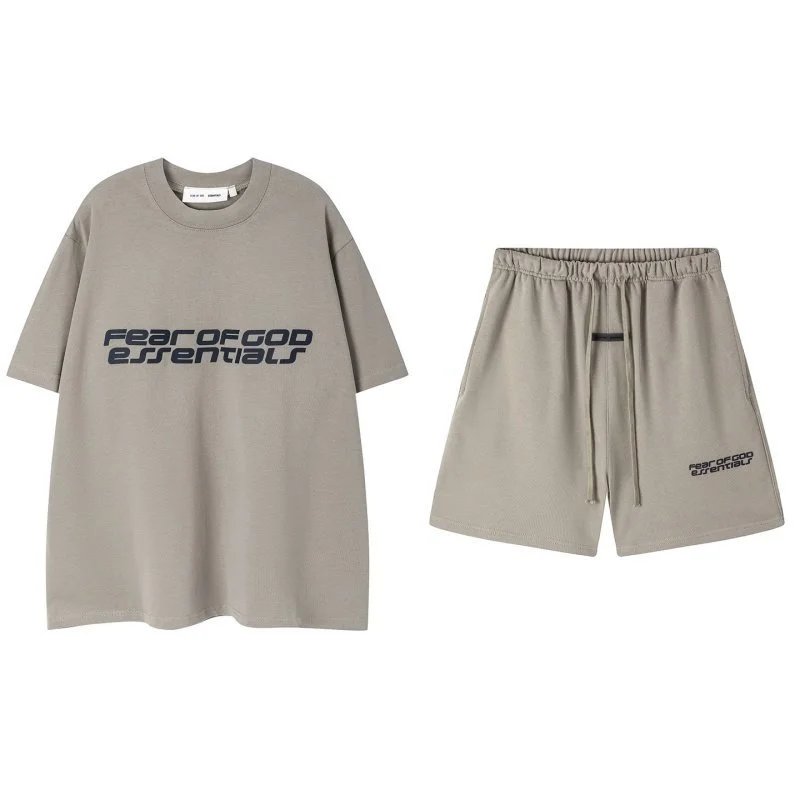 Fear of God Essentials Heather Gray Oversized T-Shirt and Drawstring Shorts Set - 4