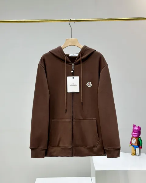 Moncler Logo Patch Zip-Up Hoodie Brown - 1