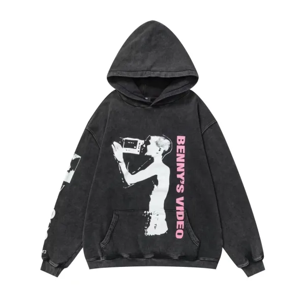 Design Erd Hoodie Washed Black Oversized Pullover Hoodie - 14