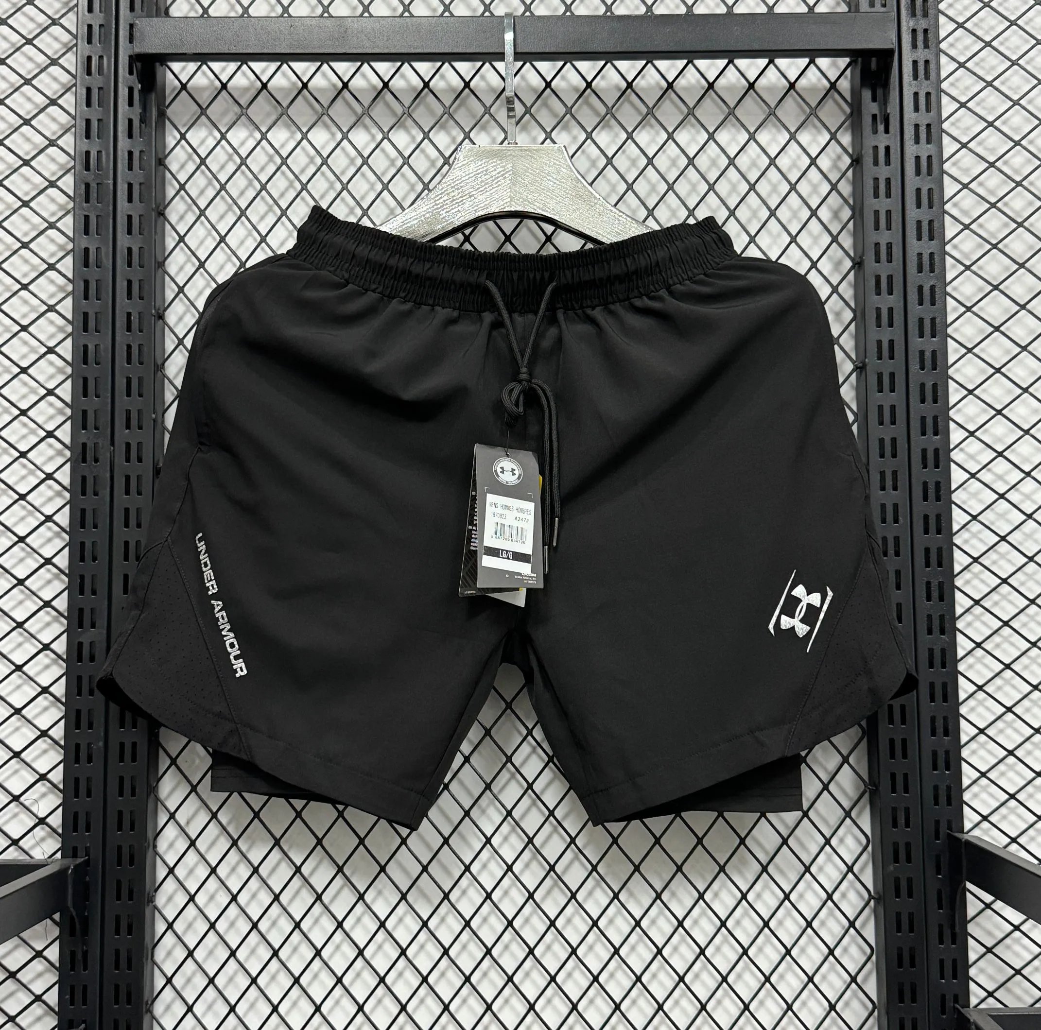 Under Armour Running Shorts Black with Gray Mesh Detail - 10