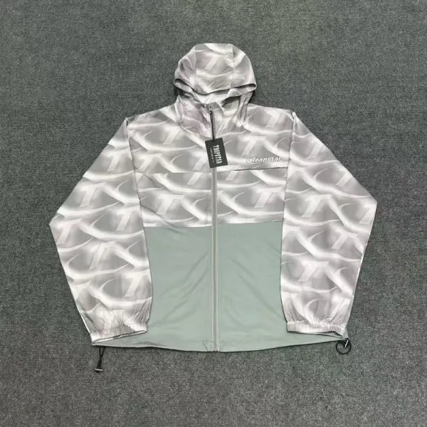 Trapstar Logo Print Windbreaker Jacket in Gray and Sage Green - 6