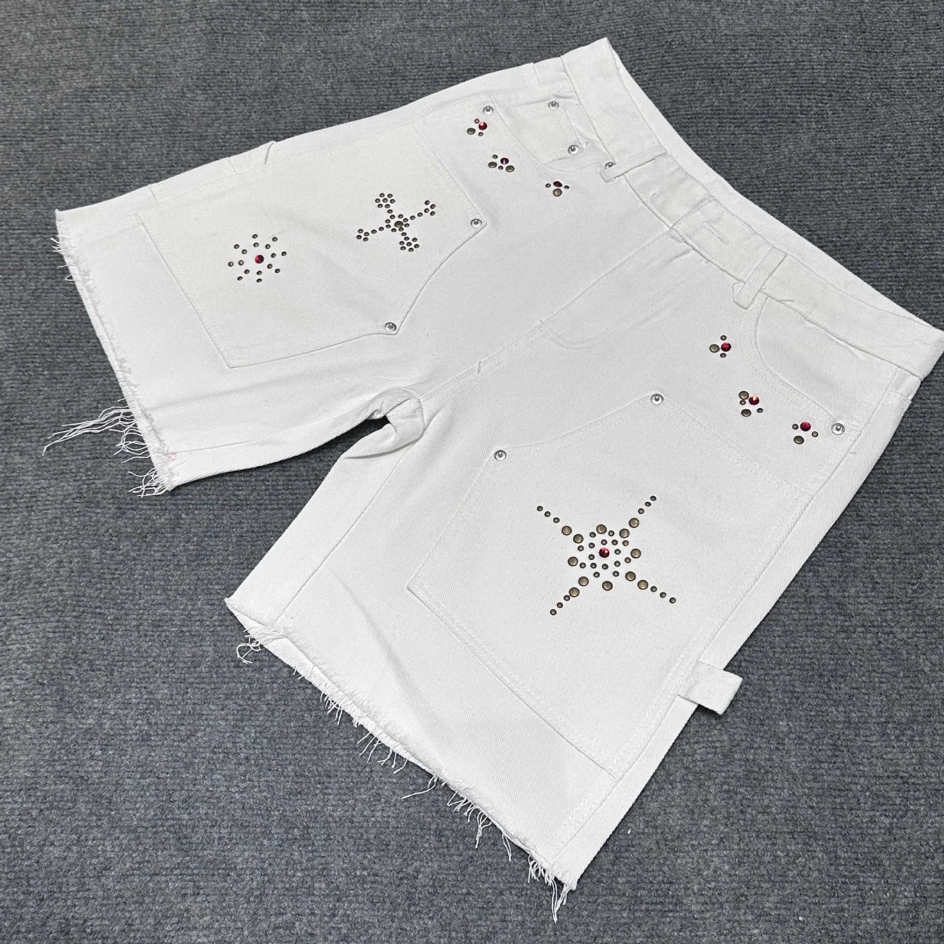 Design Cargo Shorts with Rhinestone Floral Embellishment Denim Shorts - 16