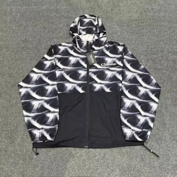 Trapstar Logo Print Windbreaker Jacket in Gray and Sage Green - 5