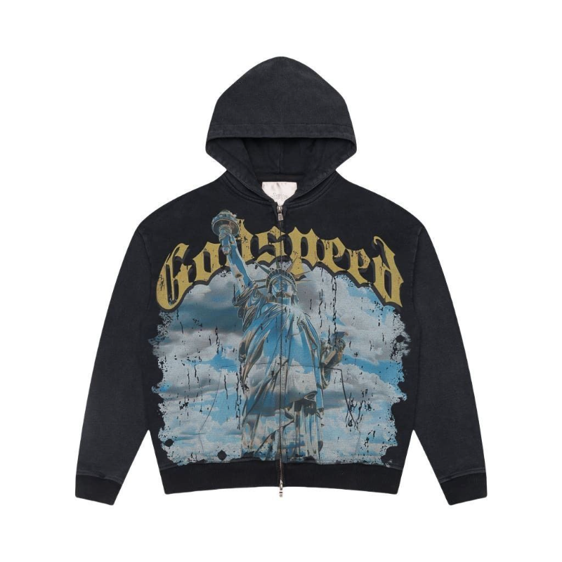 Godspeed Statue of Liberty Graphic Zip-Up Hoodie Black - 8