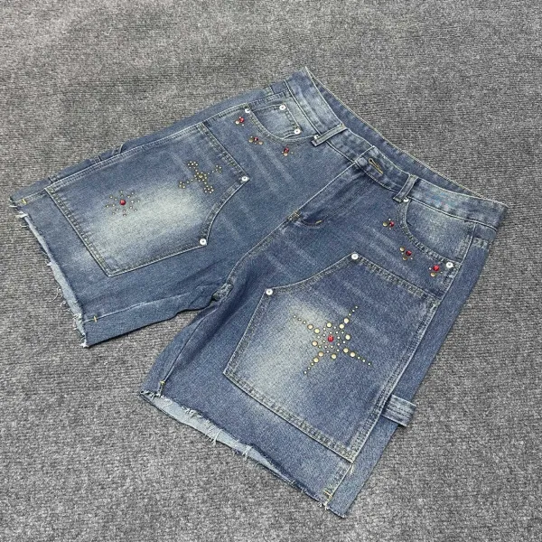 Design Embellished Denim Shorts Blue - 1