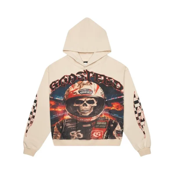 Godspeed Skull Racer Hoodie Beige - 1