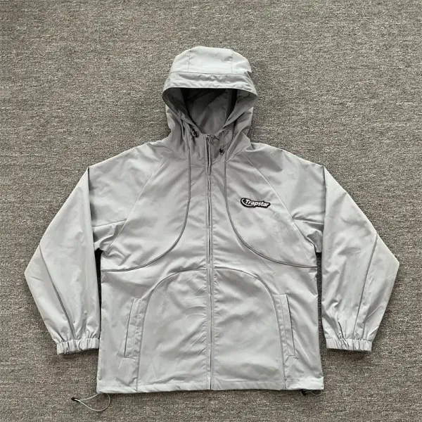 Trapstar Logo Print Windbreaker Jacket in Gray and Sage Green - 9
