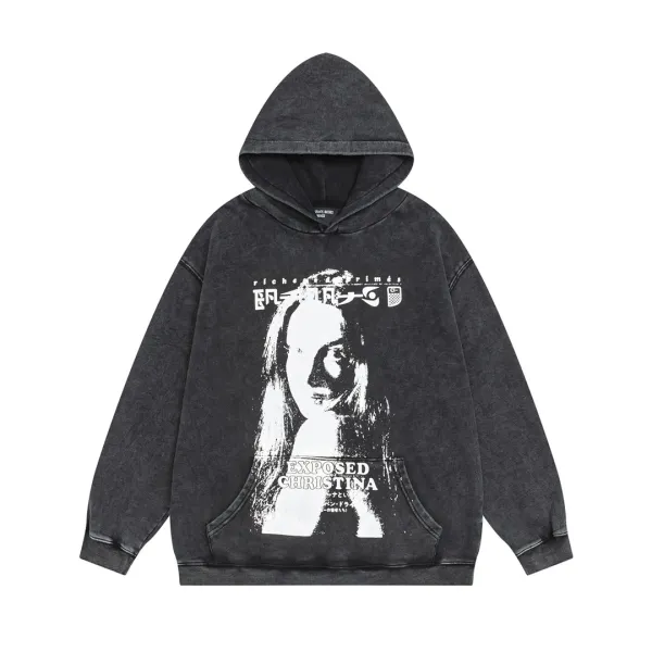 Design Erd Hoodie Washed Black Oversized Pullover Hoodie - 5