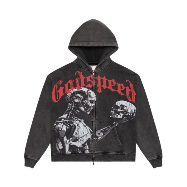 Godspeed Statue of Liberty Graphic Zip-Up Hoodie Black - 7