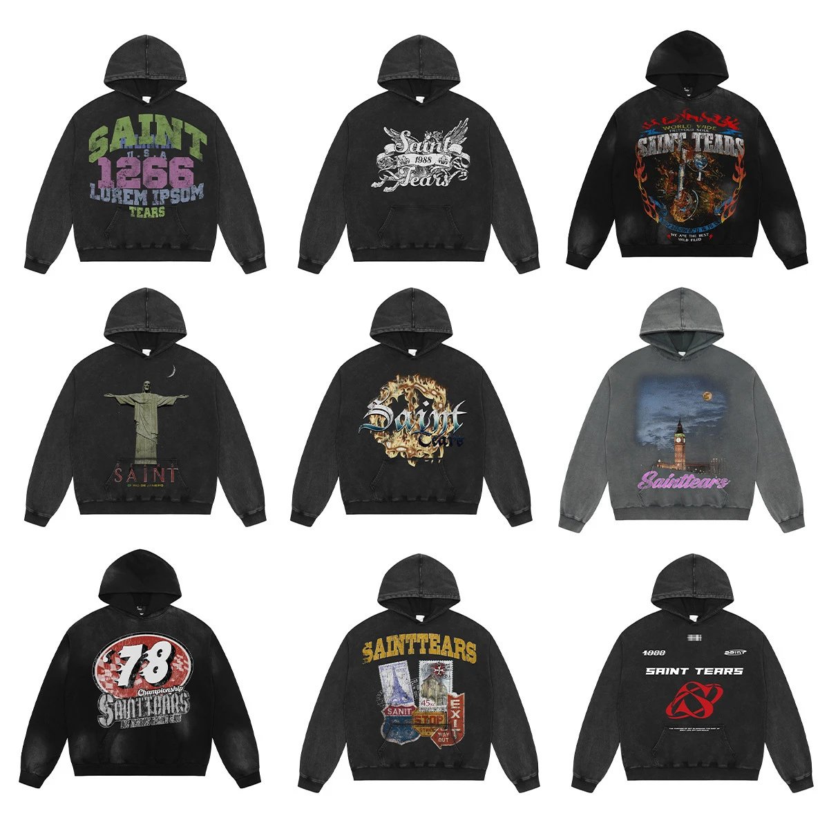 Saint Tears Saint Tears Hoodie Gray Washed - 3
