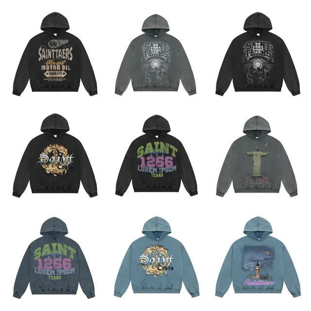 Unbranded Hoodies & Sweatshirts Washed Graphic Pullover Hoodie with Kangaroo Pocket product detail image 2