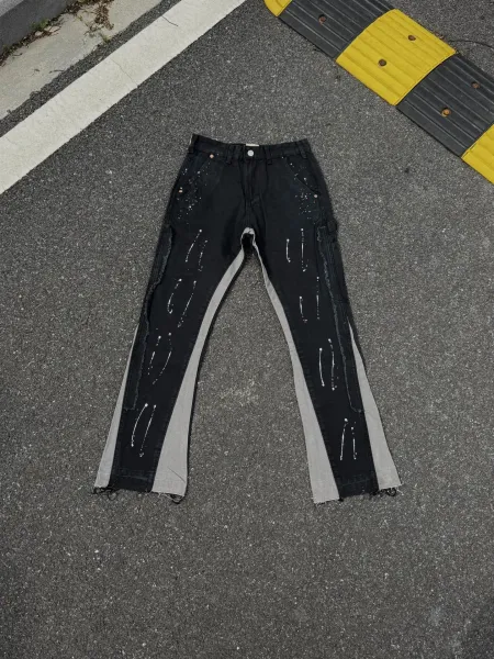 Design Paint-Splatter Contrast-Panel Black Jeans - 13