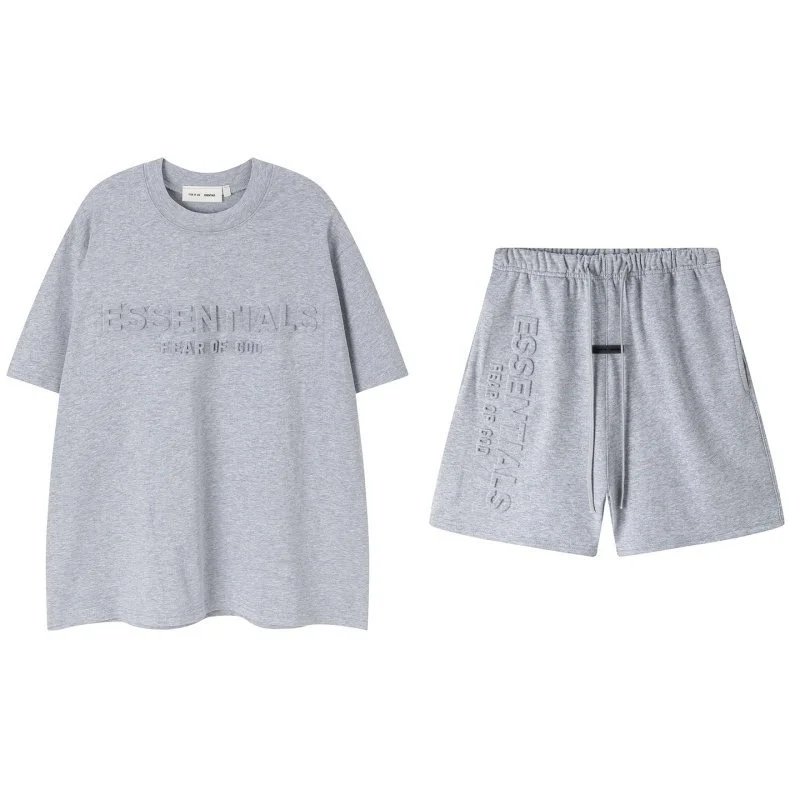 Fear of God Essentials Heather Gray Oversized T-Shirt and Drawstring Shorts Set - 9