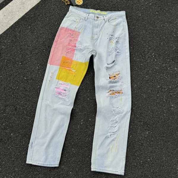 Drew House Patchwork Distressed Light Wash Jeans - 1