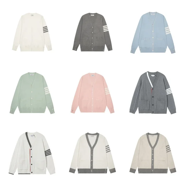 Thom Browne Knitwear Four-Bar Striped Sleeve V-Neck Cardigan product detail image 1