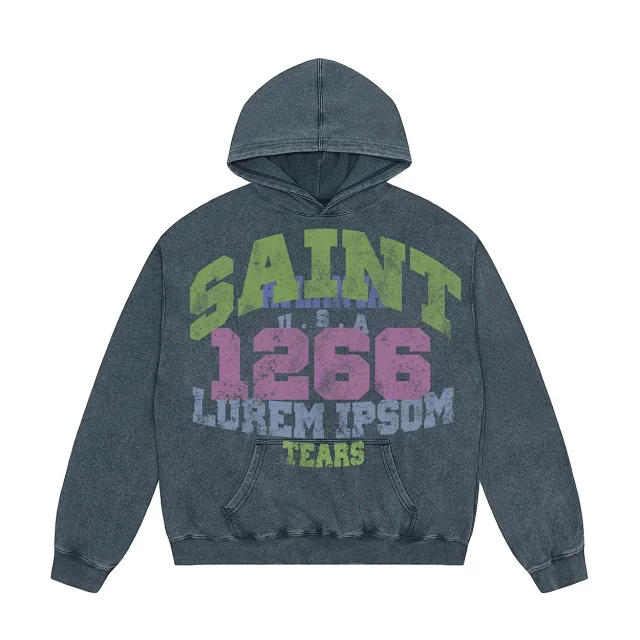 Unbranded Hoodies & Sweatshirts Washed Graphic Pullover Hoodie with Kangaroo Pocket product detail image 6
