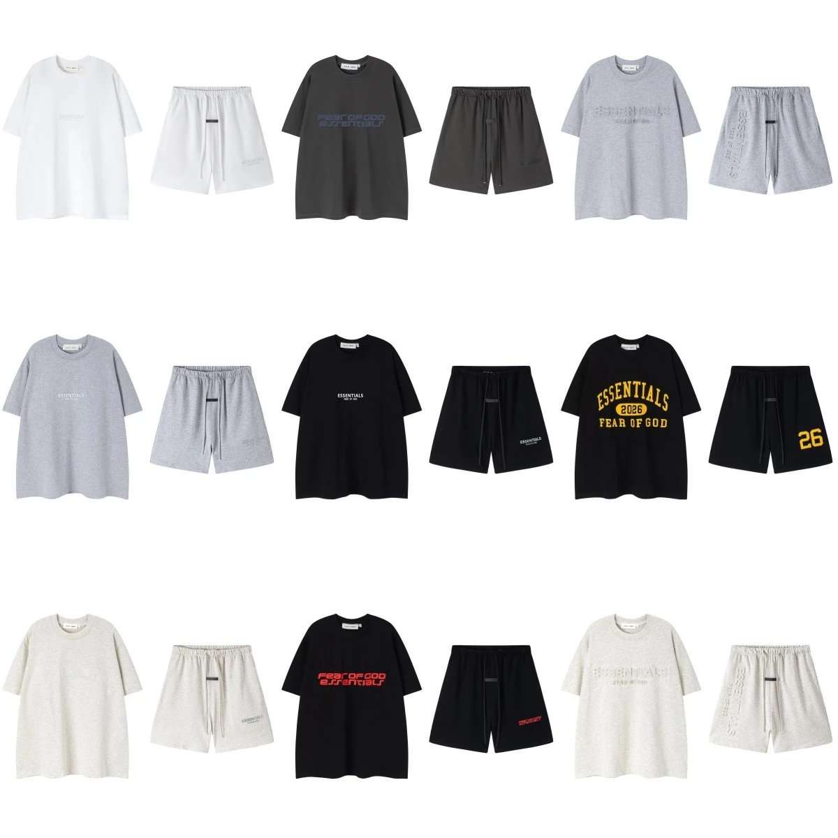 Fear of God Essentials Heather Gray Oversized T-Shirt and Drawstring Shorts Set - 3