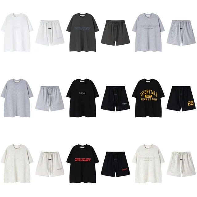 Fear of God Matching Sets Essentials logo crewneck T-shirt and shorts set product detail image 1