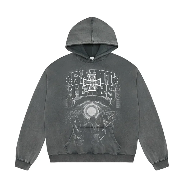 Unbranded Hoodies & Sweatshirts Washed Graphic Pullover Hoodie with Kangaroo Pocket product detail image 5