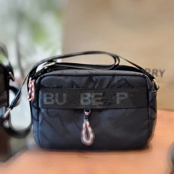 Burberry Beige Check Camera Bag Black Crossbody Bags - 1