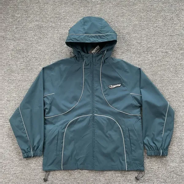 Trapstar Logo Print Windbreaker Jacket in Gray and Sage Green - 7
