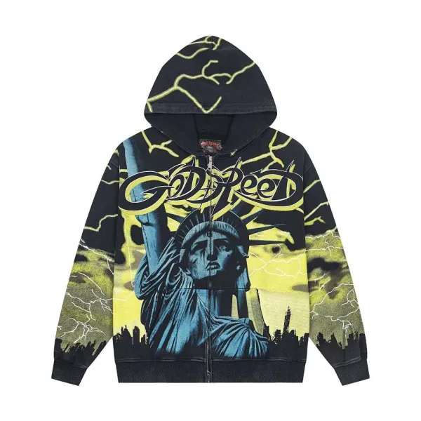 Godspeed Statue of Liberty Lightning Print Zip-Up Hoodie - 1