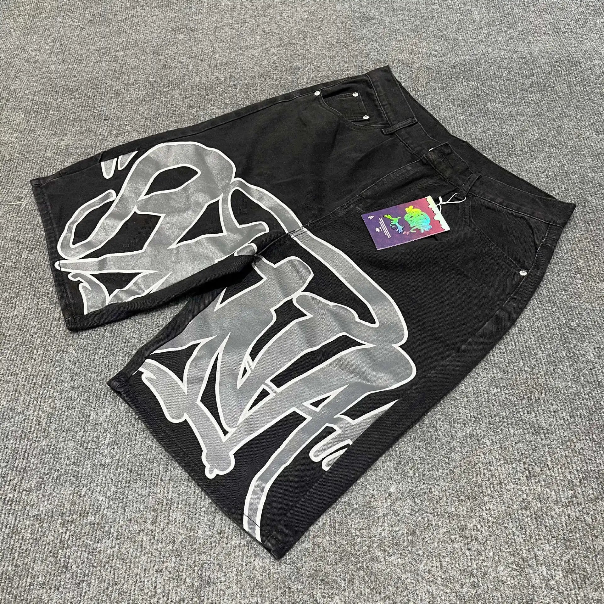 Design Cargo Shorts with Rhinestone Floral Embellishment Denim Shorts - 15