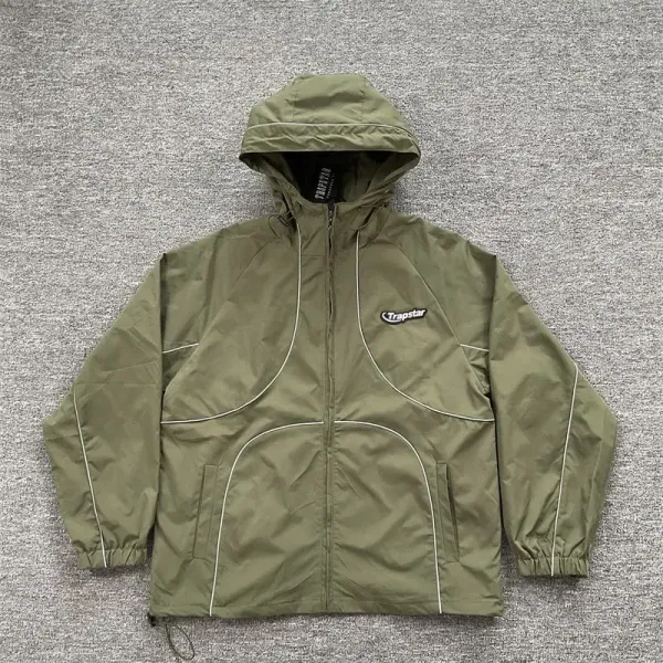 Trapstar Logo Print Windbreaker Jacket in Gray and Sage Green - 8
