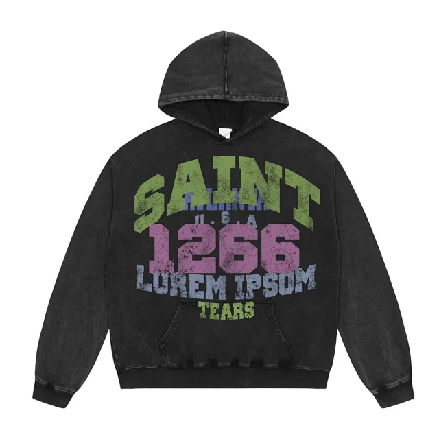 Unbranded Hoodies & Sweatshirts Washed Graphic Pullover Hoodie with Kangaroo Pocket product detail image 15
