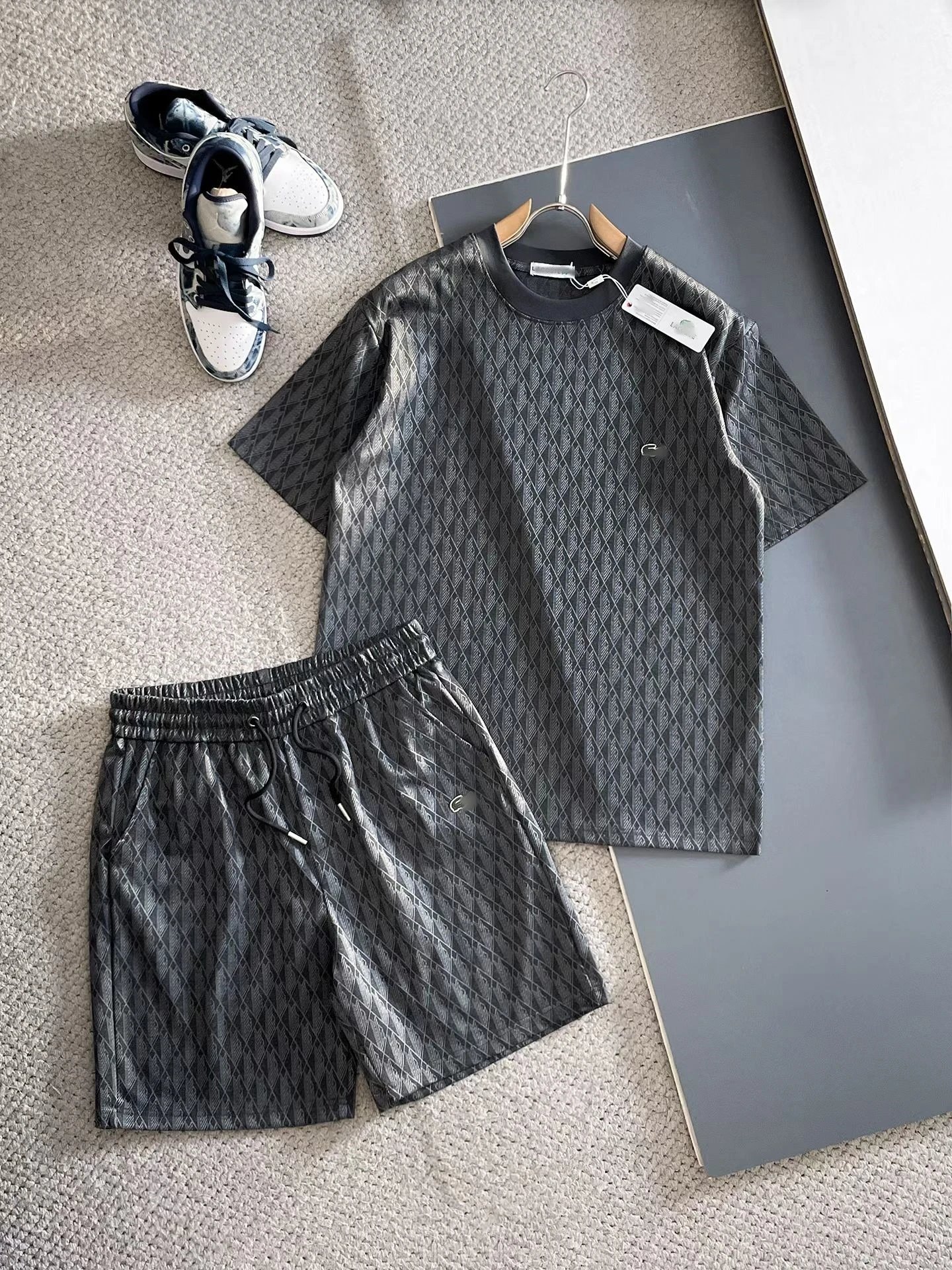 Lacoste Monogram Print Gray T-Shirt and Shorts Set - 7